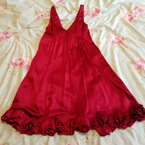 Vintage Red 100% Silk Rebecca Taylor Cocktail Dress Size 0 - Picture 5 of 8